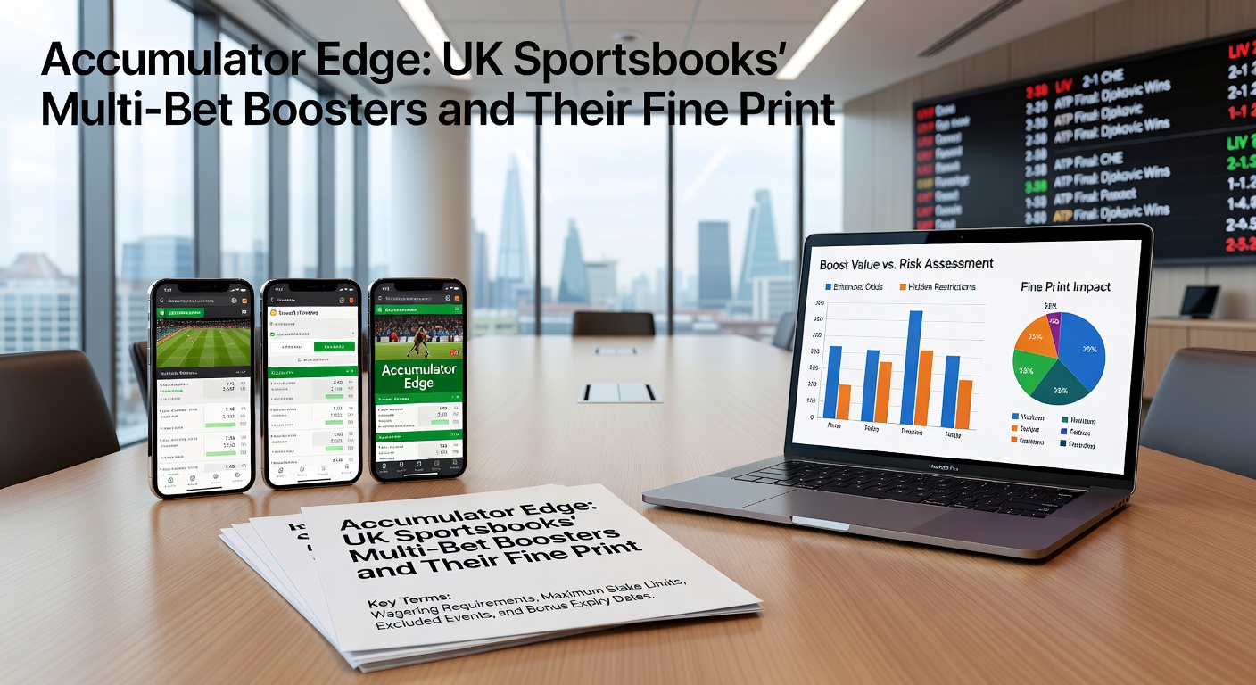 Graphic showing stacked betting slips with percentage boost icons highlighting accumulator promotions from UK sportsbooks