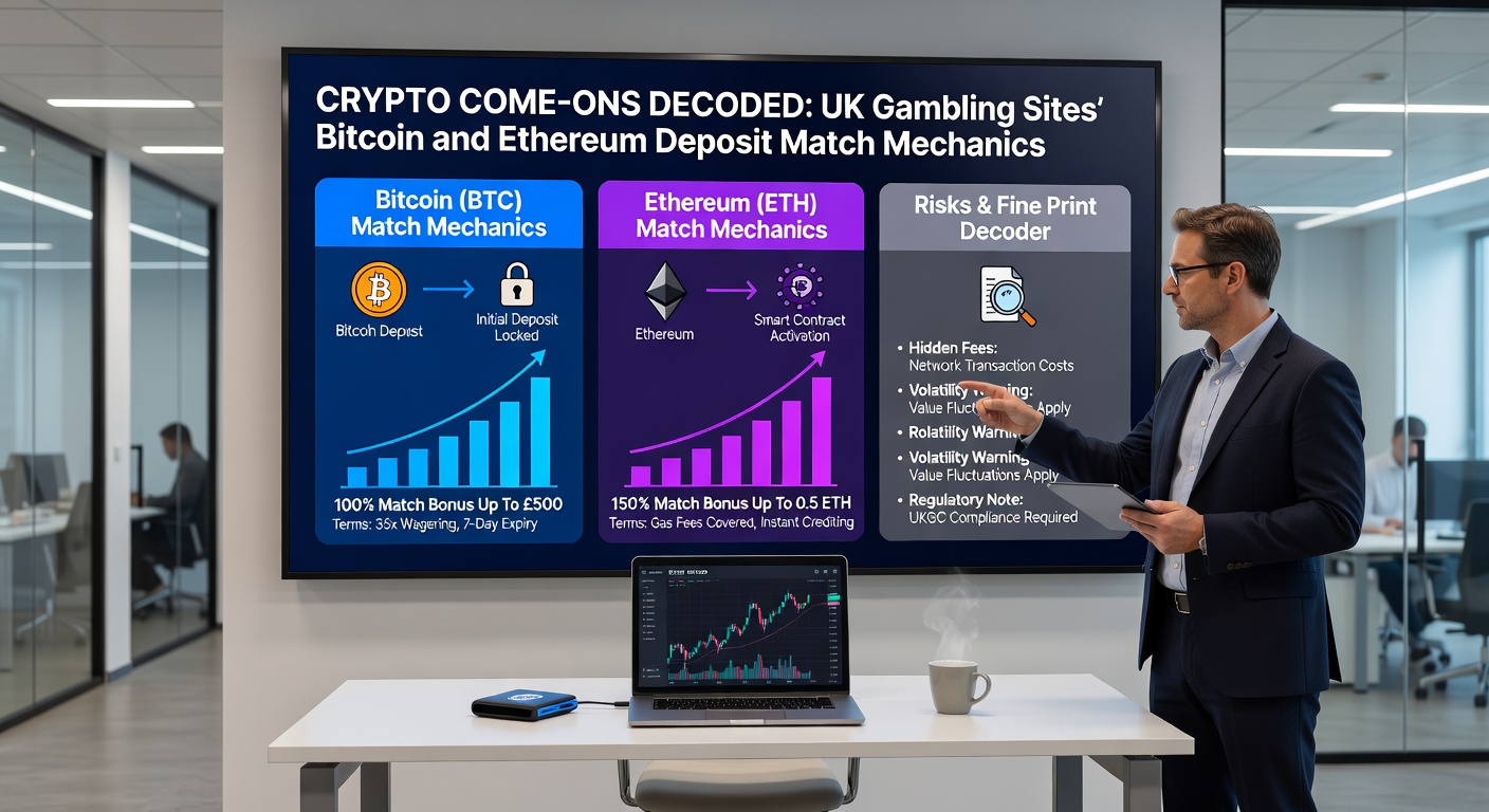 Visual breakdown of Ethereum deposit process on a UK gambling platform, highlighting smart contract bonuses and match calculations