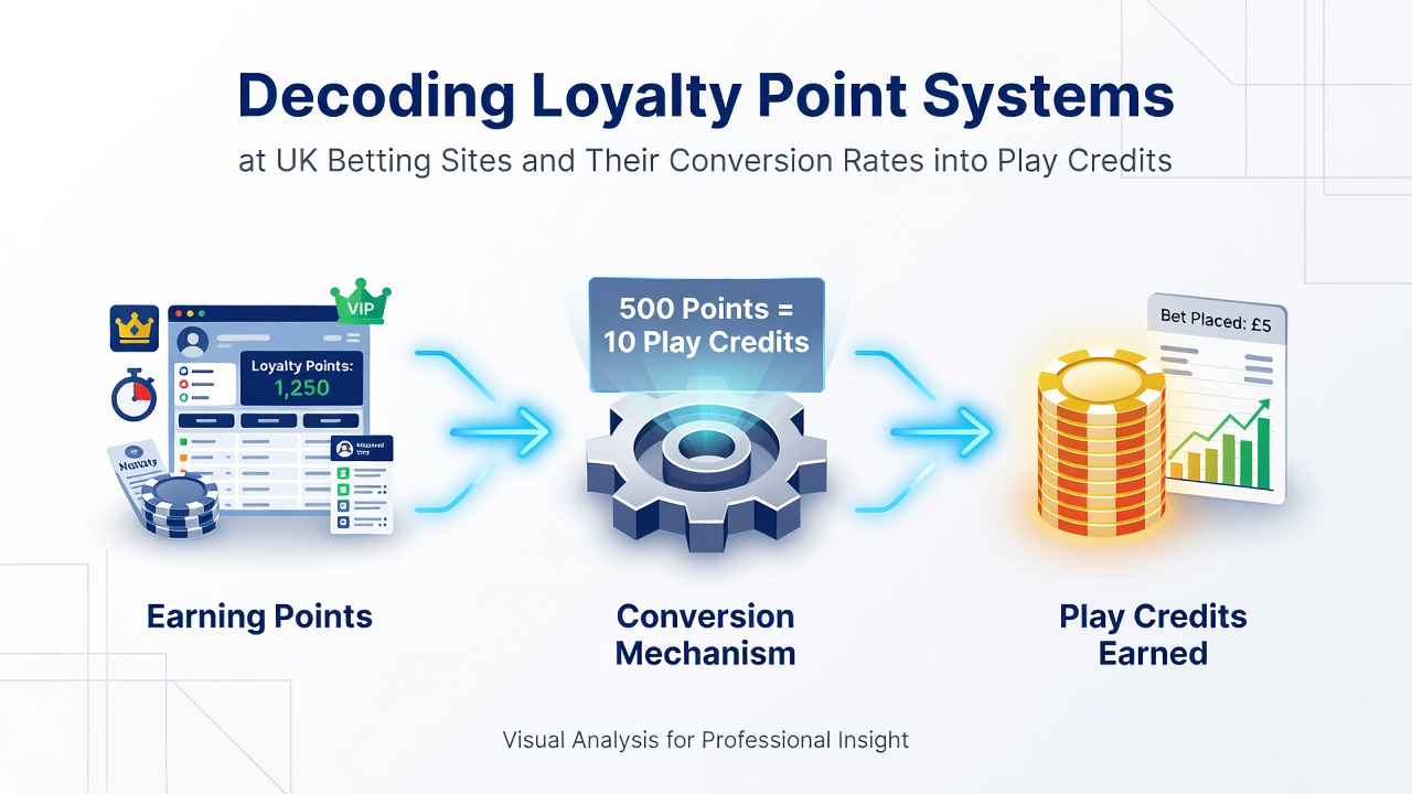 Illustration showing loyalty points accumulation and conversion into play credits on UK betting platforms