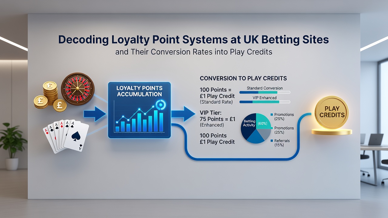 Chart displaying sample conversion rates and tier benefits for loyalty points at various UK betting sites