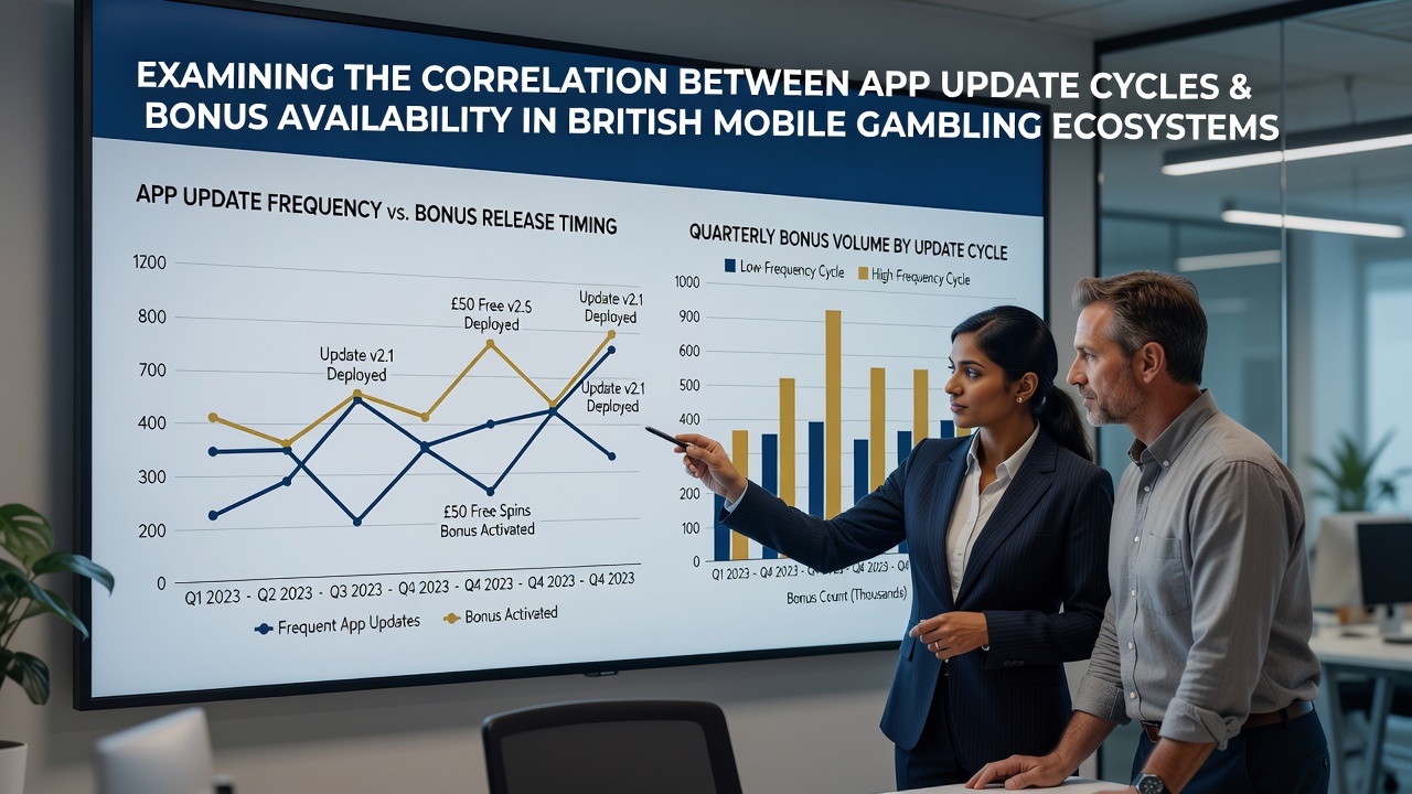 Chart showing app update frequency alongside bonus release patterns in UK mobile gambling platforms