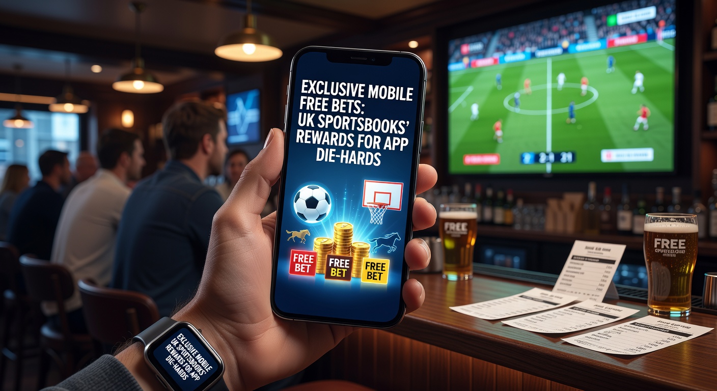 Smartphone displaying a UK sportsbook app with exclusive free bet notifications and vibrant betting odds for football matches