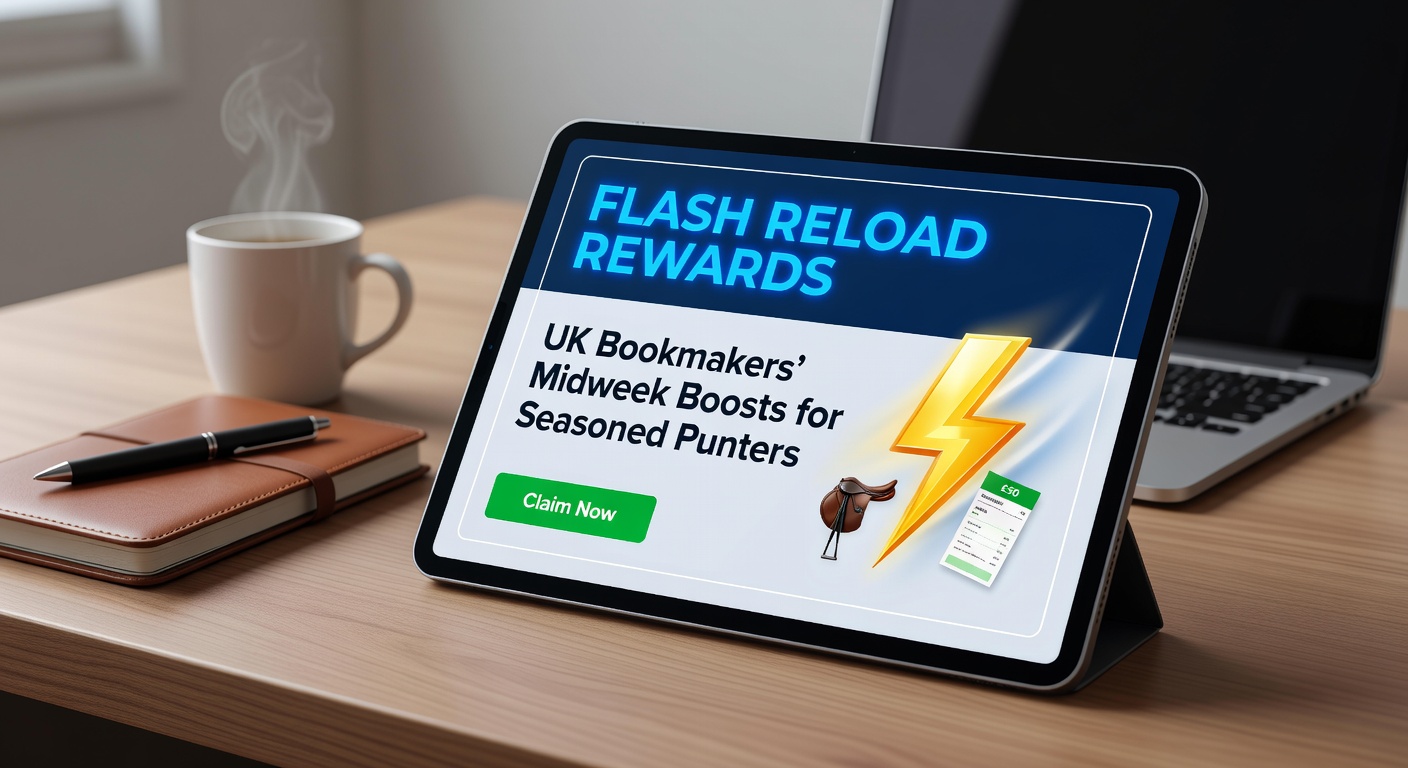 Graphic showing a calendar highlighting midweek days with flashing bonus icons and UK bookmaker logos, illustrating quick reload promotions