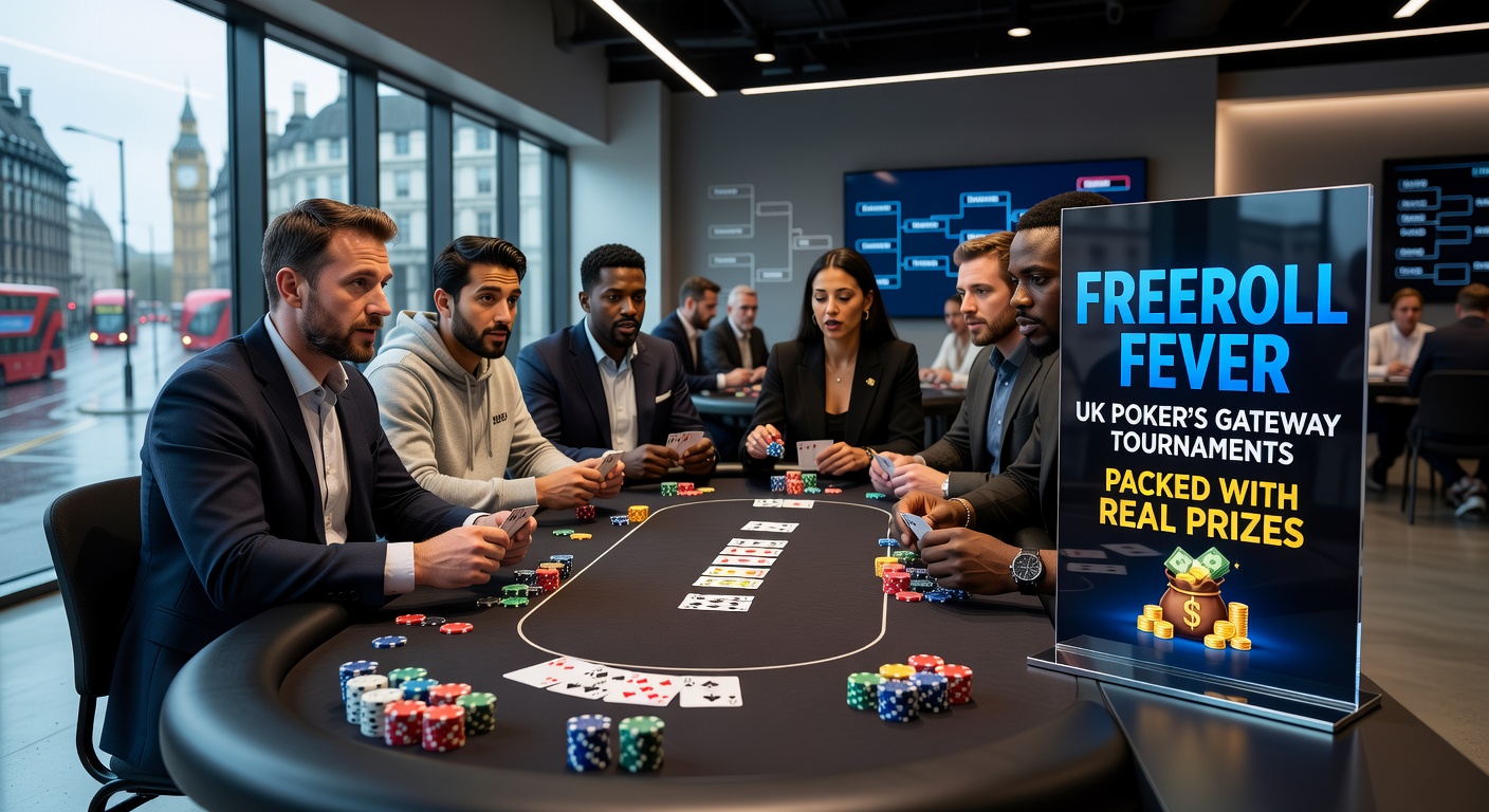 Close-up of a poker freeroll leaderboard on a screen, showing top UK players with massive prize wins