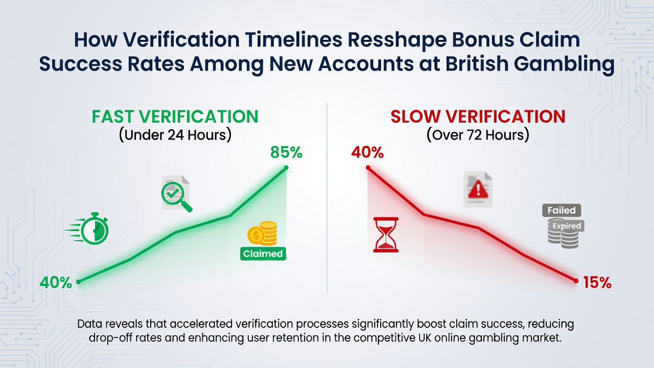 Graph depicting bonus claim success rates versus verification processing times at British gambling operators