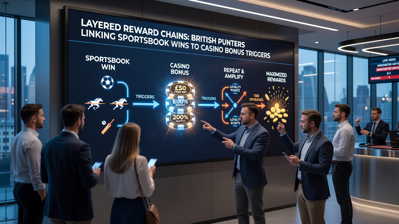 Punters examining account dashboards that display chained sportsbook and casino rewards