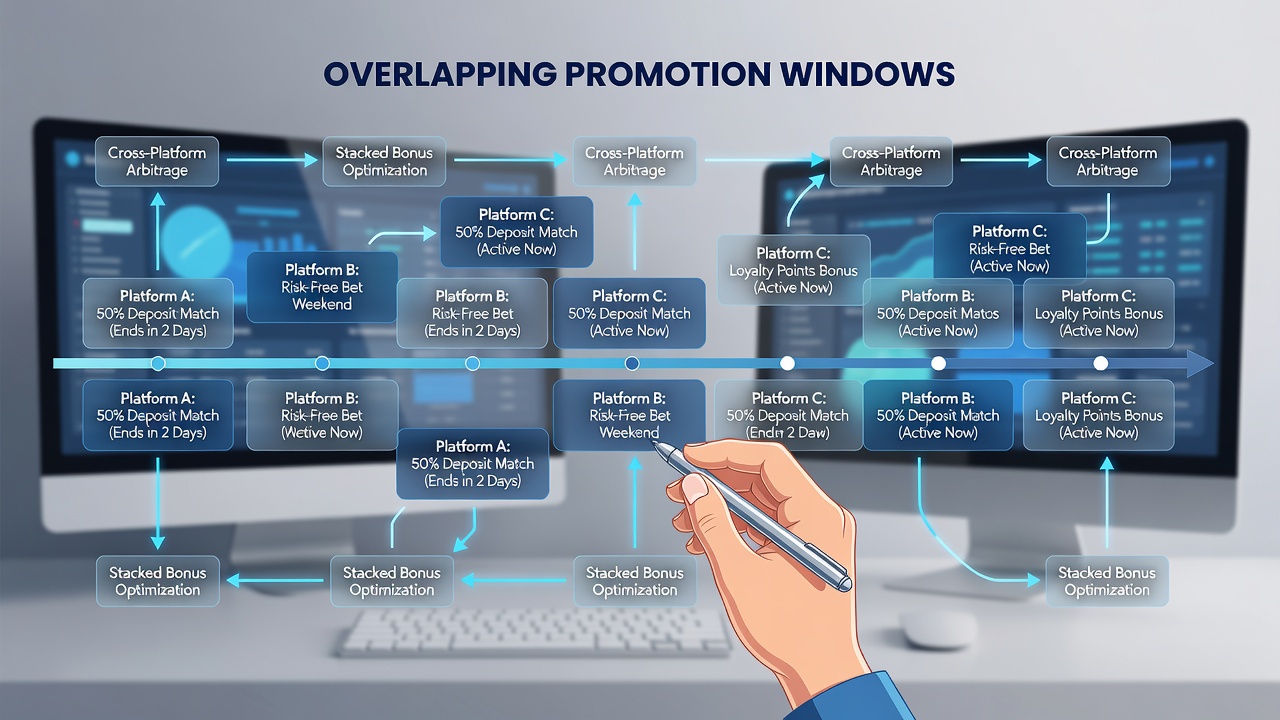 Screenshot of a betting strategy dashboard displaying synchronized promotion calendars and progress trackers