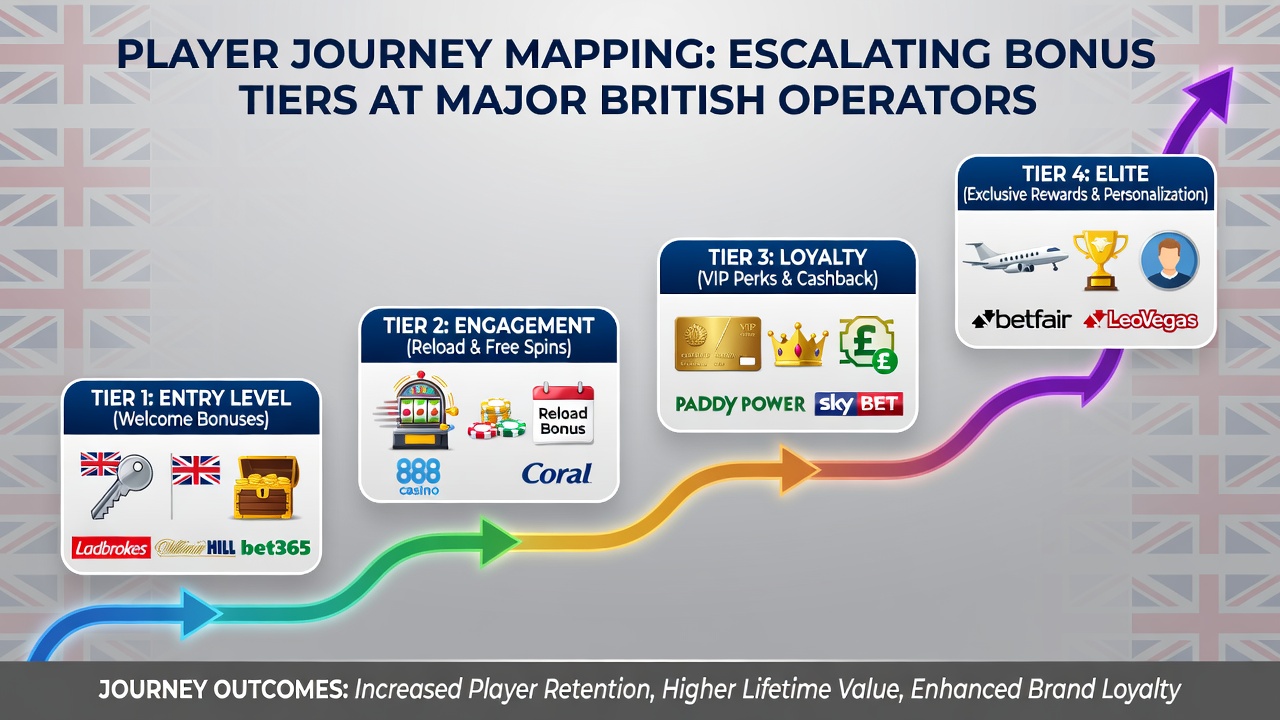 Diagram showing tier progression and reward increases for UK gamblers