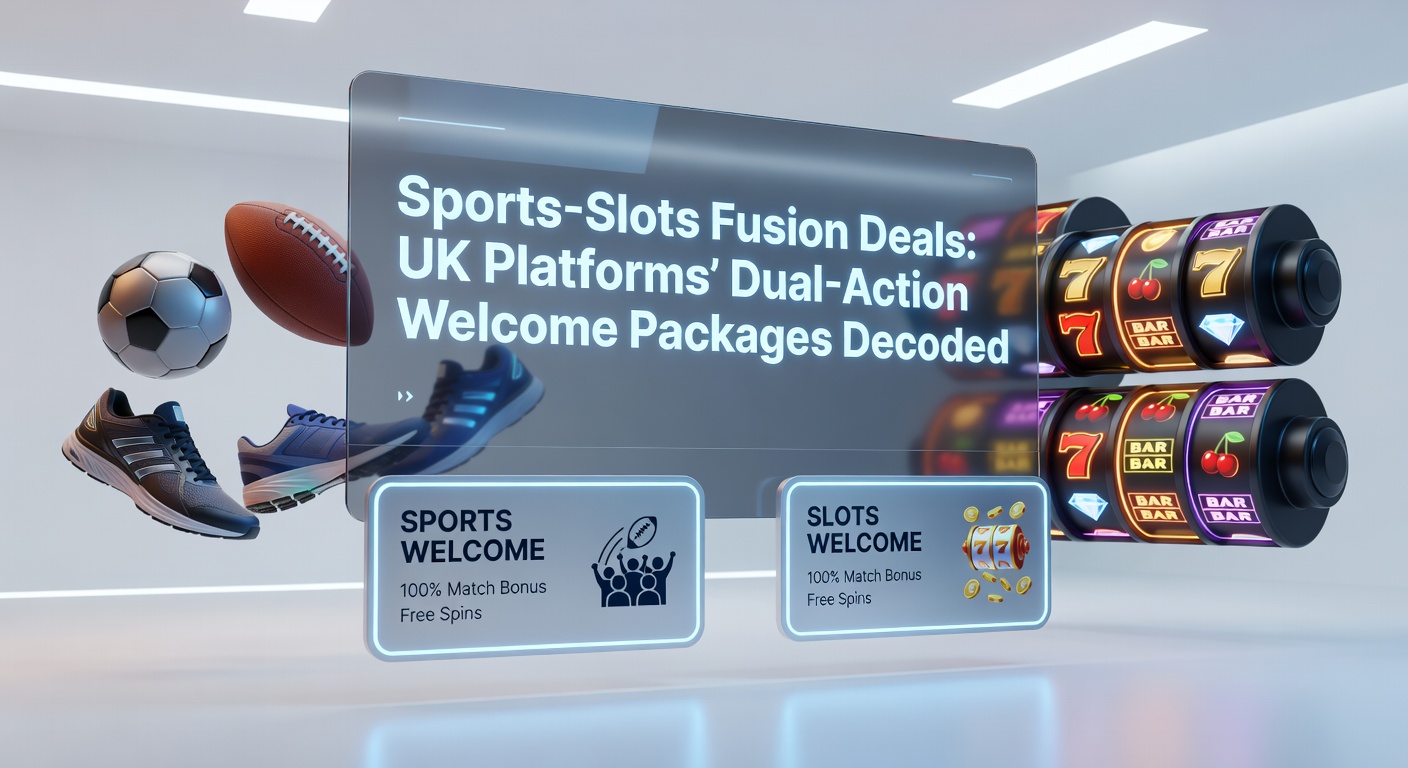 Screenshot-style image decoding a sample dual-action welcome package terms from a UK platform, highlighting sports bets and slot spins splits