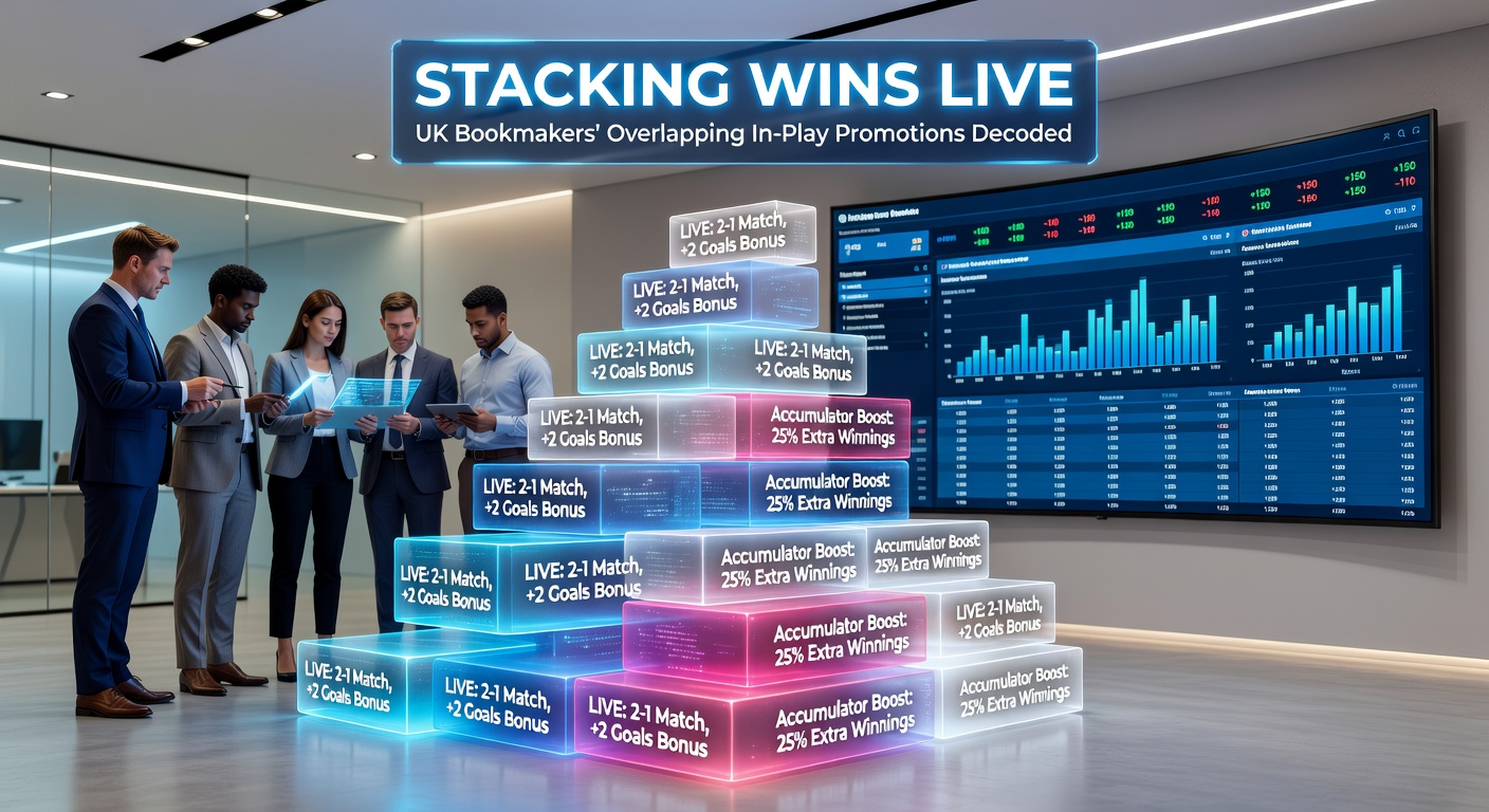Live football match with in-play betting odds flashing on screens, showing overlapping promotions from UK bookmakers