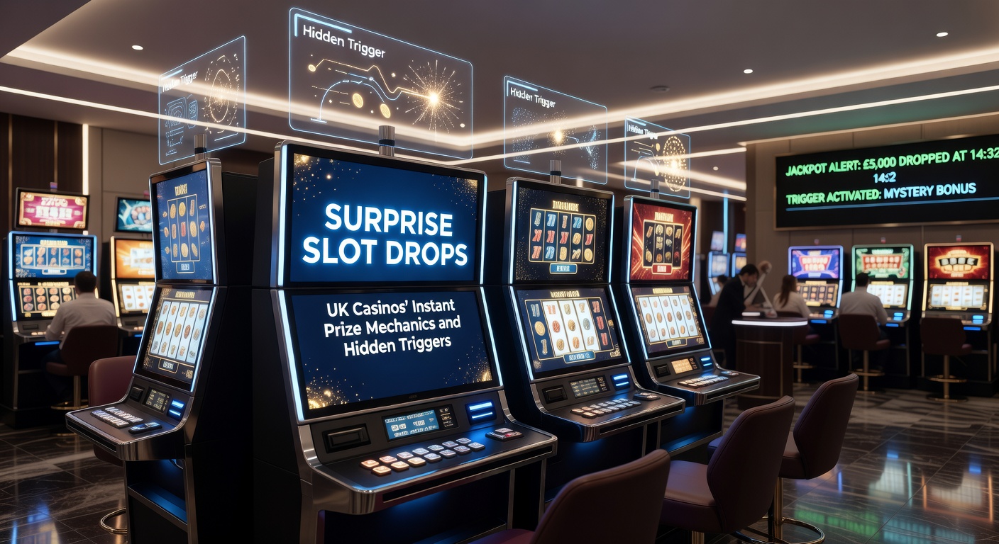 Close-up of a mobile slot app showing a mid-spin surprise drop with instant cash prize and confetti effects on a UK casino platform