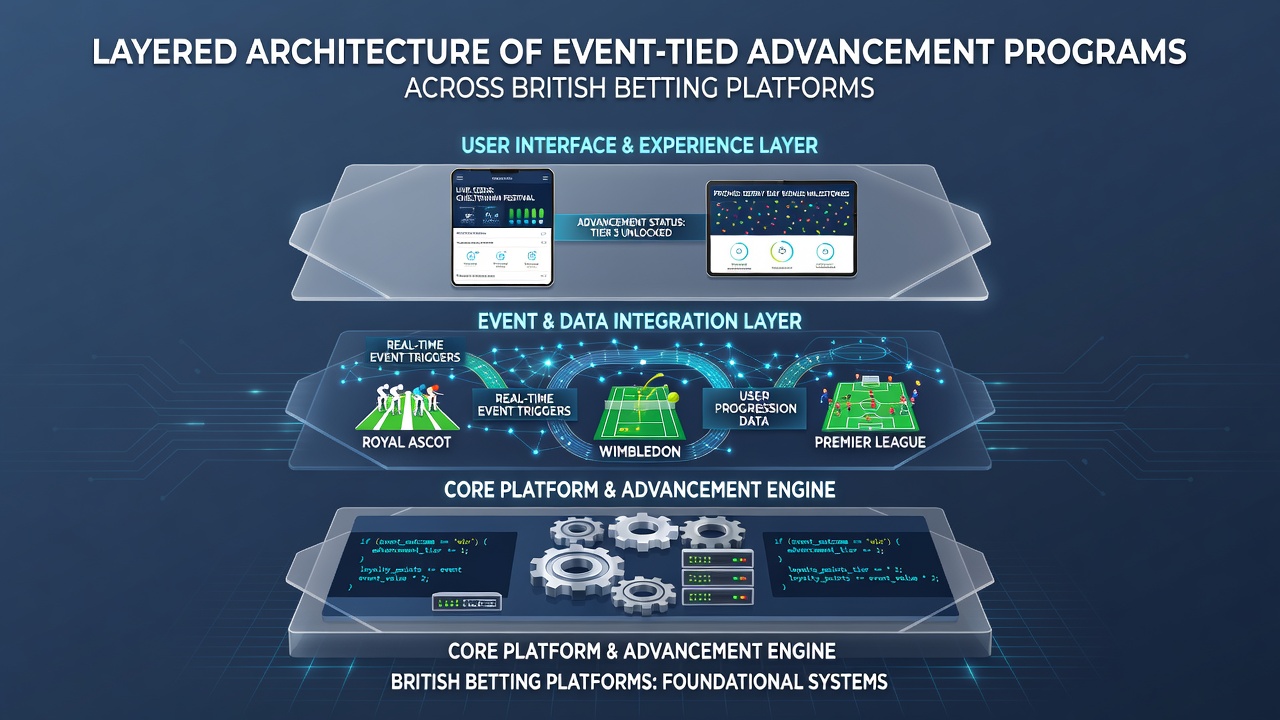 Flowchart illustrating mid and upper tier advancement criteria for event-based rewards in UK betting systems