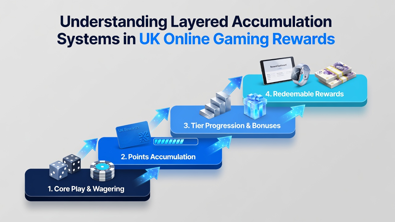 Diagram showing how accumulation points flow through multiple reward layers in UK gaming platforms