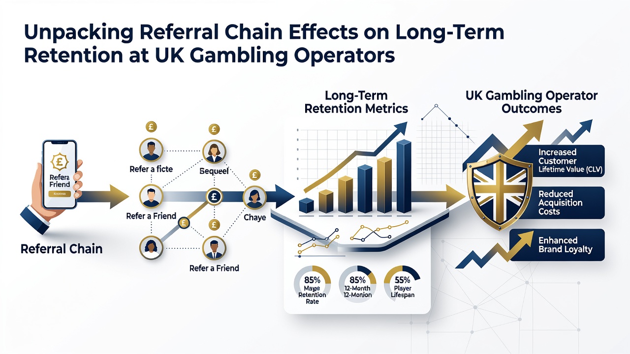 Chart displaying retention curves for different referral chain depths at UK gambling sites